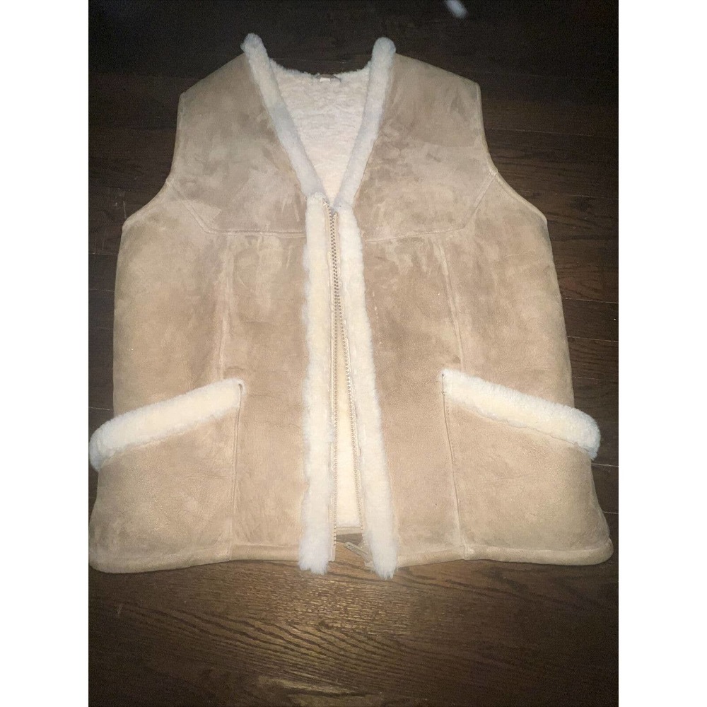 HOMESTEAD Christchurch real Sheepskin shearling Brown Suede Vest Zip Up large
